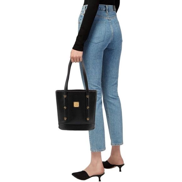 MCM Authentic Vintage Black Saffiano Leather Studded Logo Bucket Shoulder Bag - Picture 8 of 8